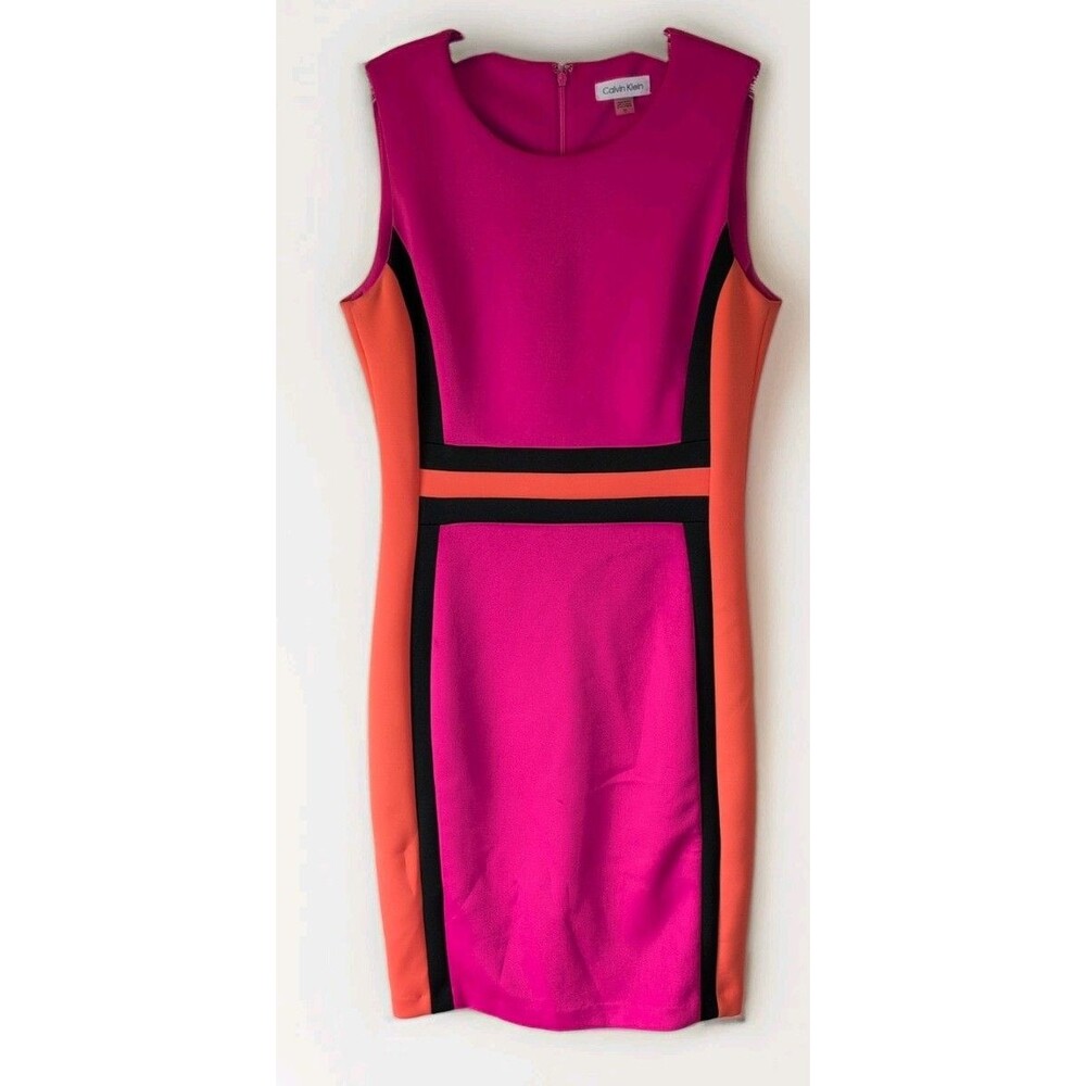 Calvin Klein Women's Pink Orange Colorblock Sleeveless Sheath Dress Sz 10